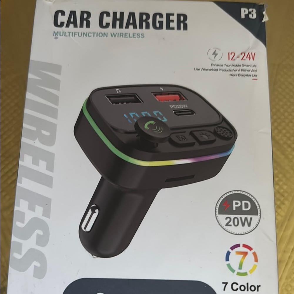 Black Dual USB Car Charger with LED Display and PD 20W